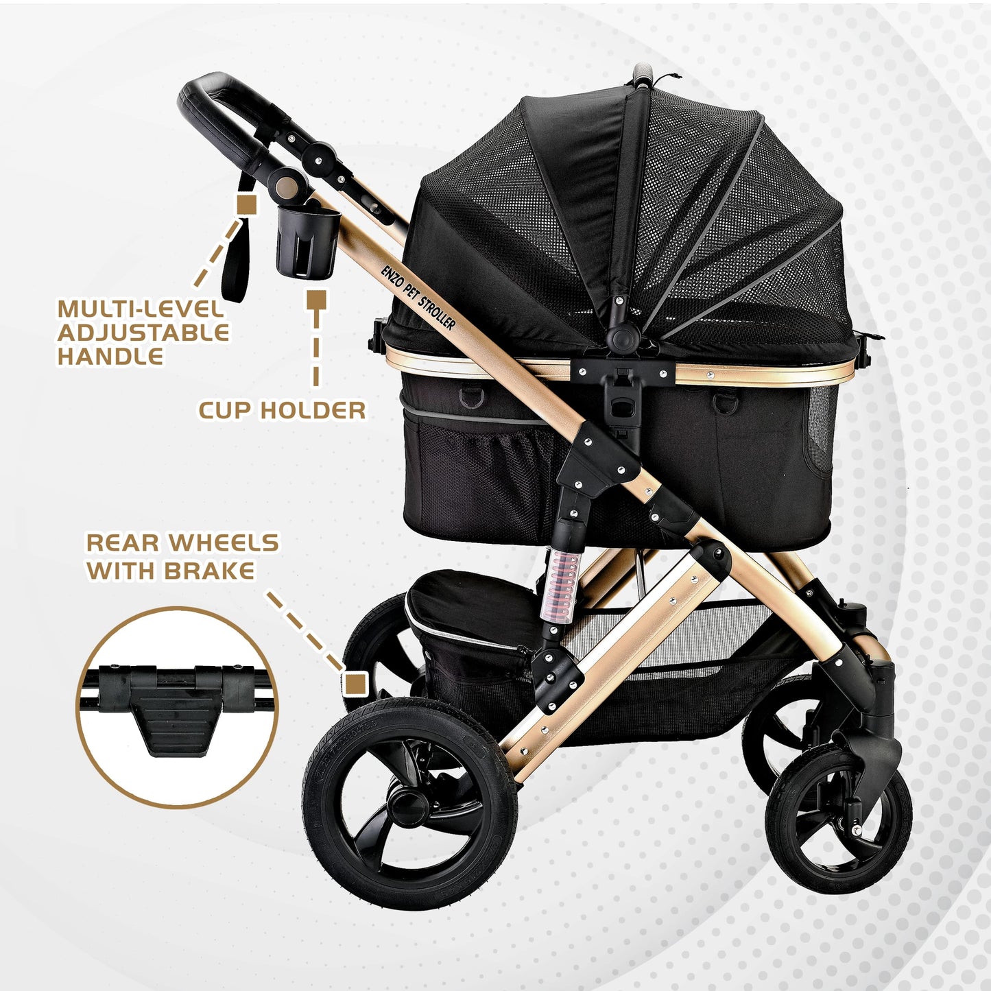 Monza Luxury 3-in-1 Travel Pet Stroller: Ultimate Convenience for Small/Medium Dogs & Cats - Detachable Carrier, Pump-Free Tires, Aluminum Frame!