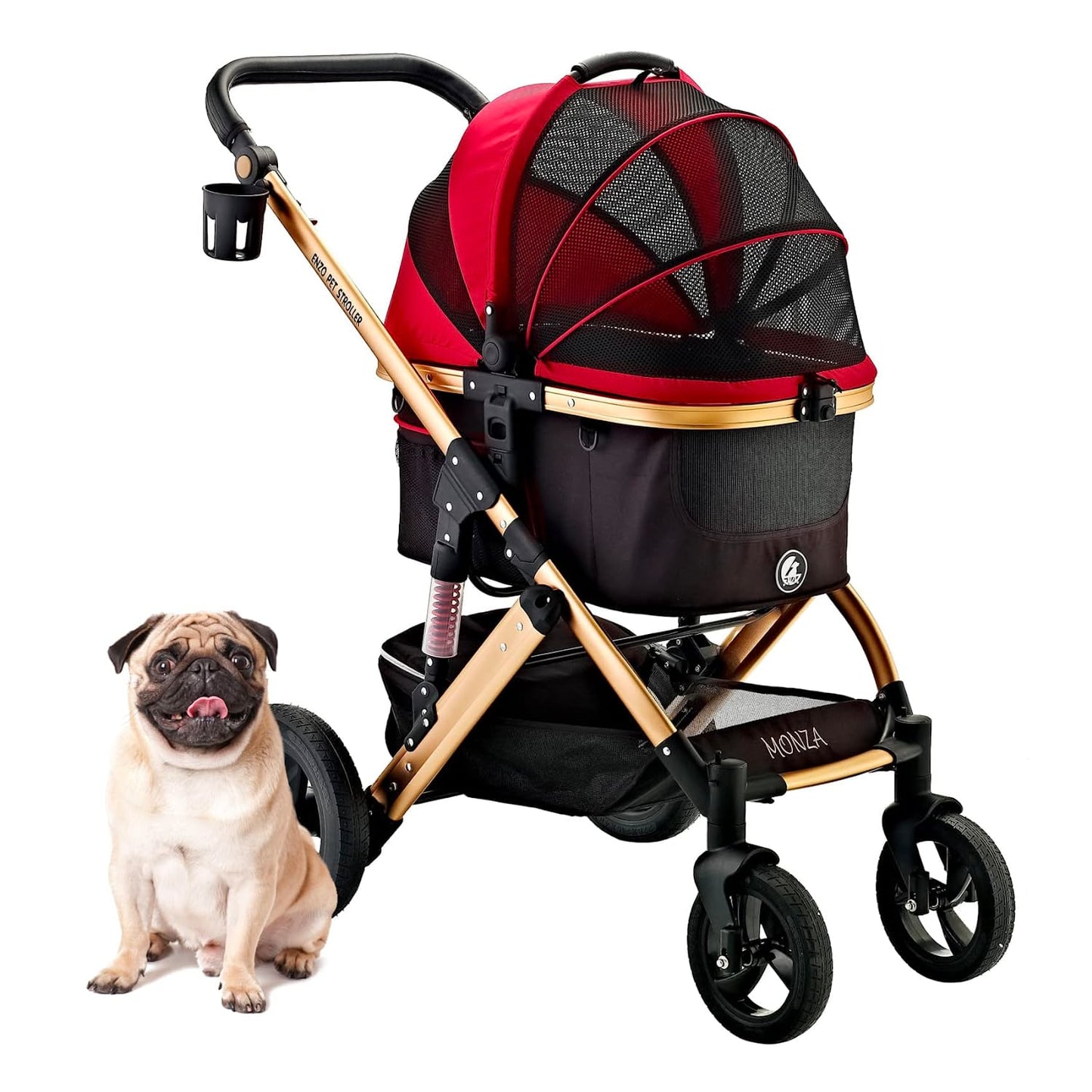 "Monza Luxury 3-in-1 Travel Pet Stroller: Ultimate Convenience for Small/Medium Dogs & Cats - Detachable Carrier, Pump-Free Tires, Aluminum Frame!"