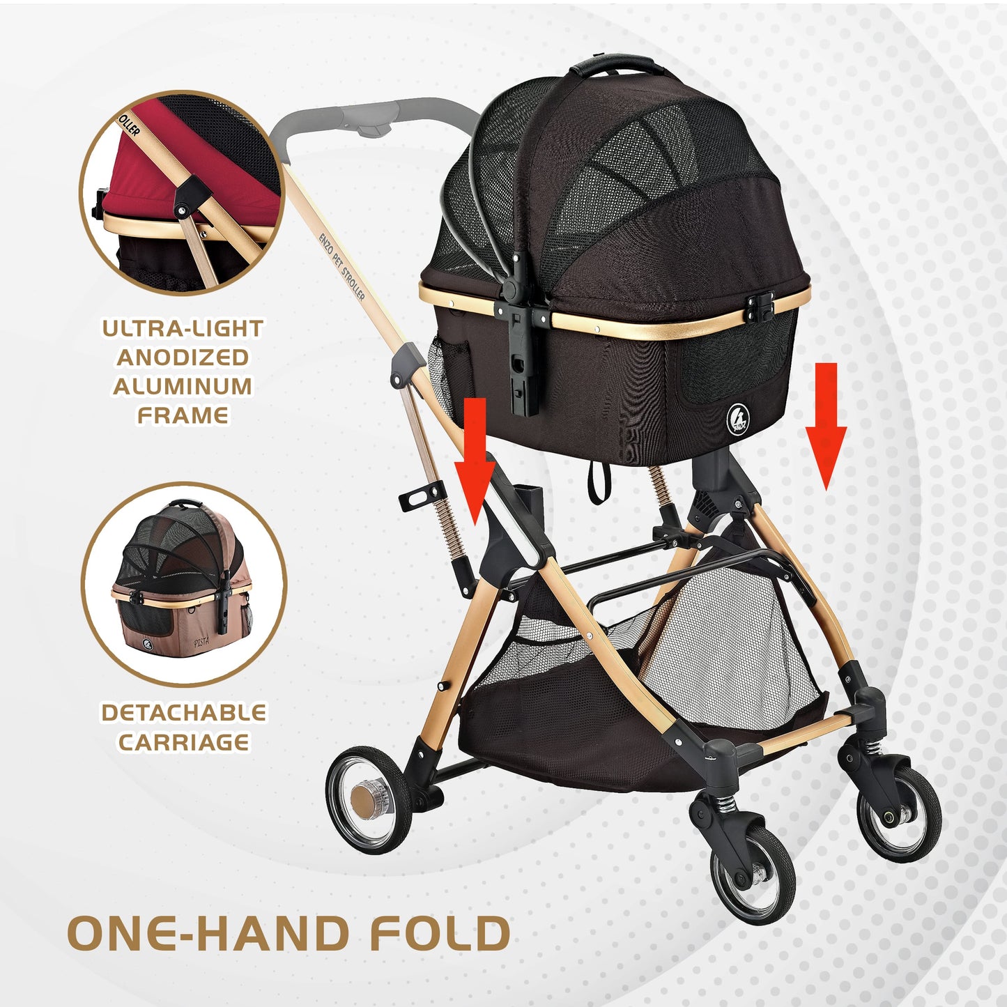 "Pista Super-Lightweight Aluminum Frame 3-in-1 Stroller: The Ultimate Mobility Solution for Small/Medium Dogs, Cats, and Pets on the Go!"