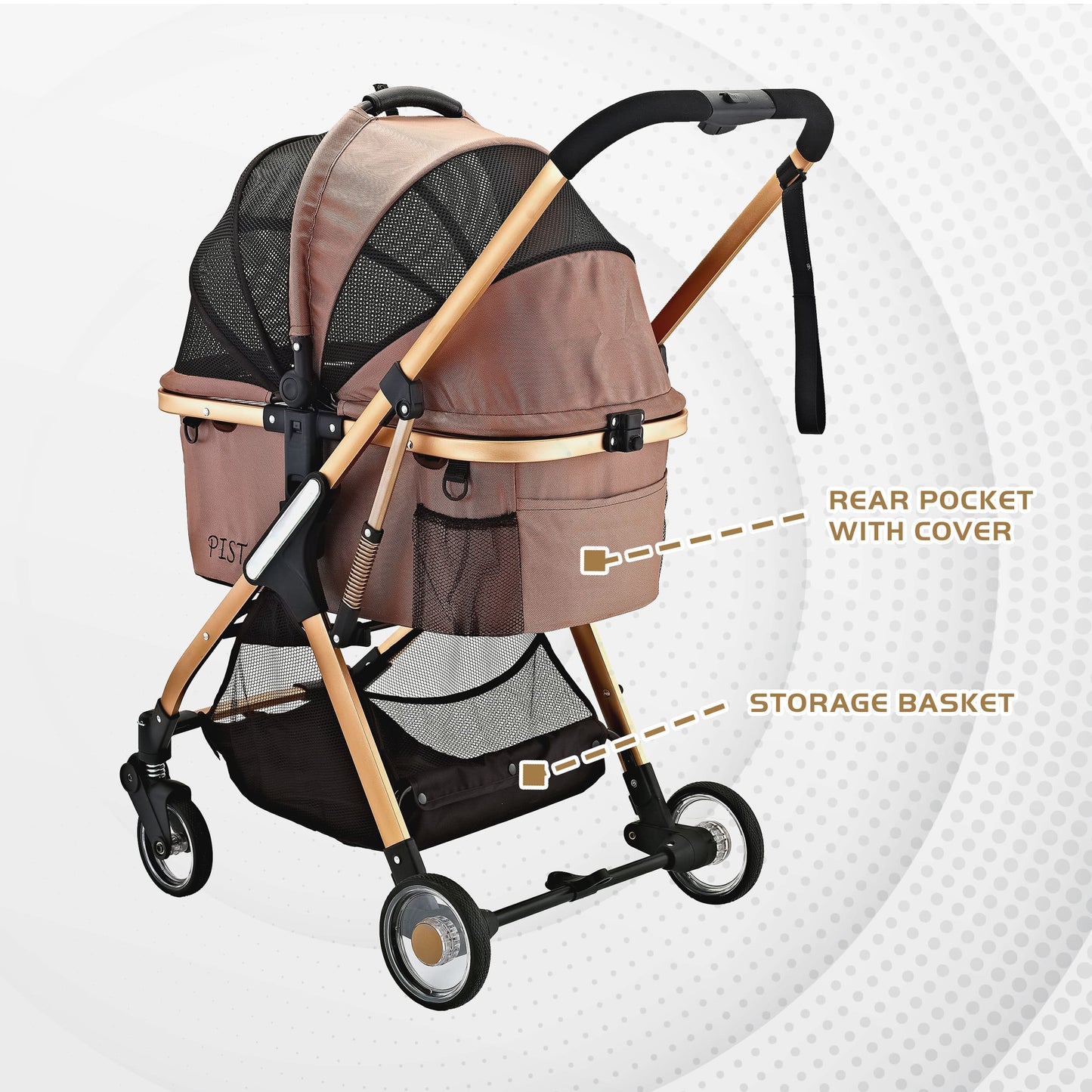 "Pista Super-Lightweight Aluminum Frame 3-in-1 Stroller: The Ultimate Mobility Solution for Small/Medium Dogs, Cats, and Pets on the Go!"