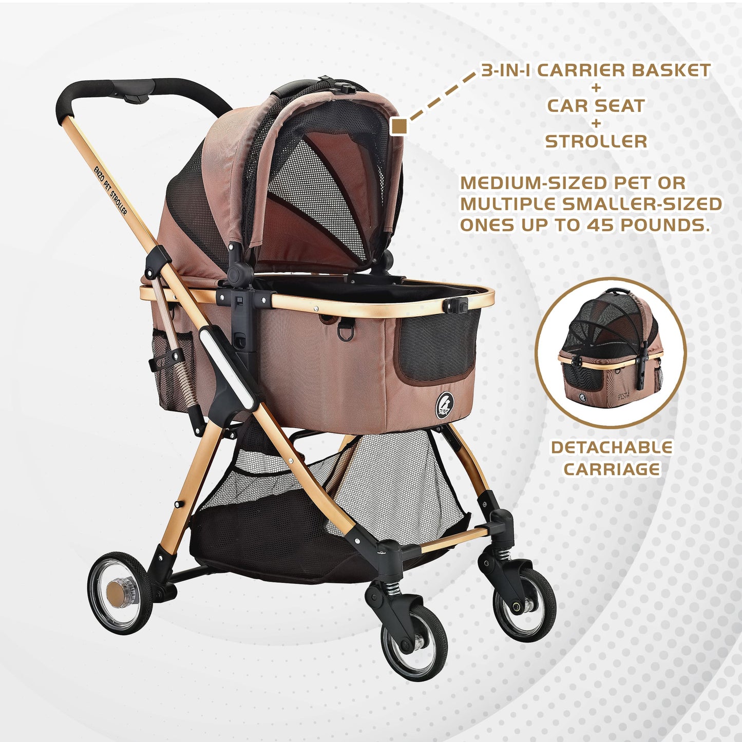 "Pista Super-Lightweight Aluminum Frame 3-in-1 Stroller: The Ultimate Mobility Solution for Small/Medium Dogs, Cats, and Pets on the Go!"
