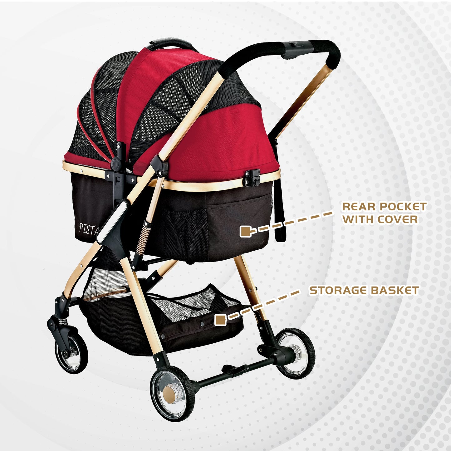"Pista Super-Lightweight Aluminum Frame 3-in-1 Stroller: The Ultimate Mobility Solution for Small/Medium Dogs, Cats, and Pets on the Go!"