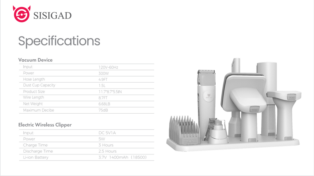 SISIGAD Pet Grooming Kit & Vacuum for Dogs / Cats | Vacuum for Pet Hair