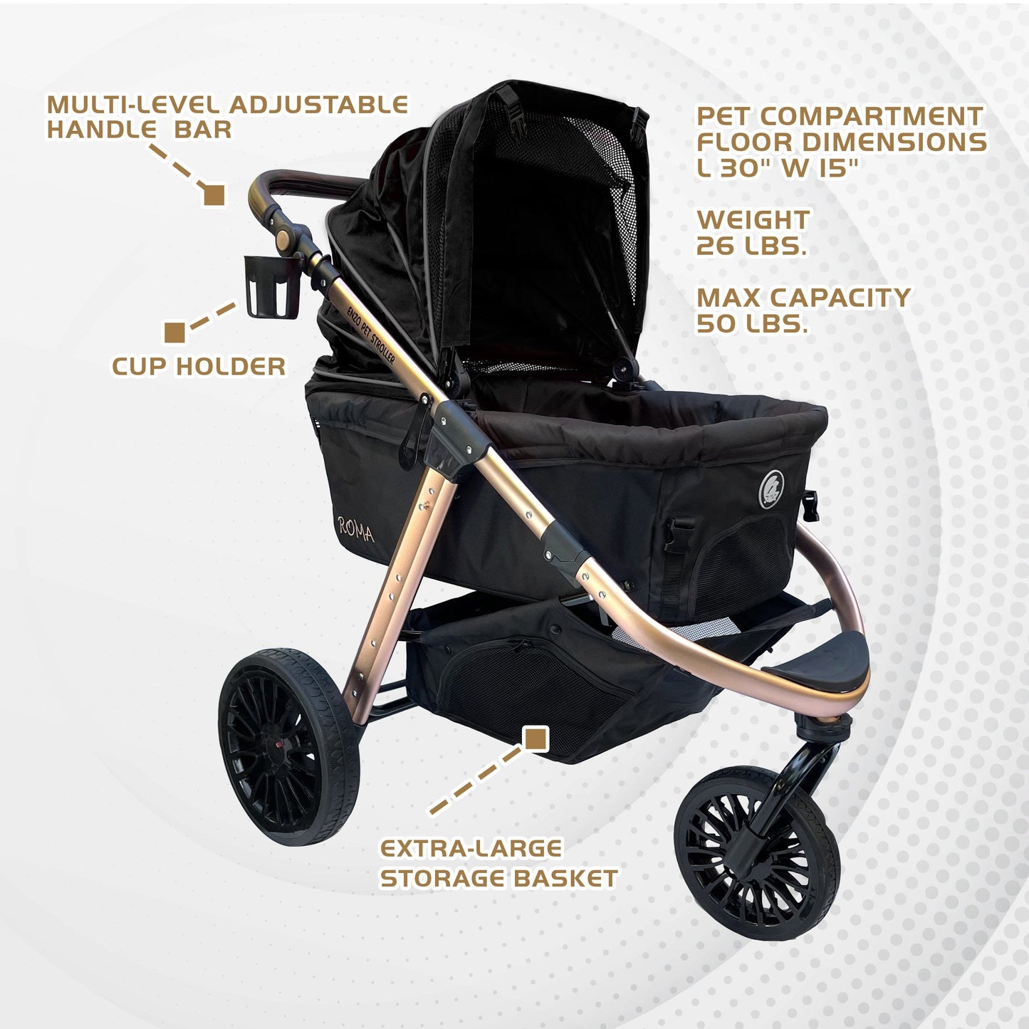 Roma Performance Jogging Sports Stroller: The Perfect Companion for Active Small/Medium Dogs, Cats, and Pets up to 50lbs!"
