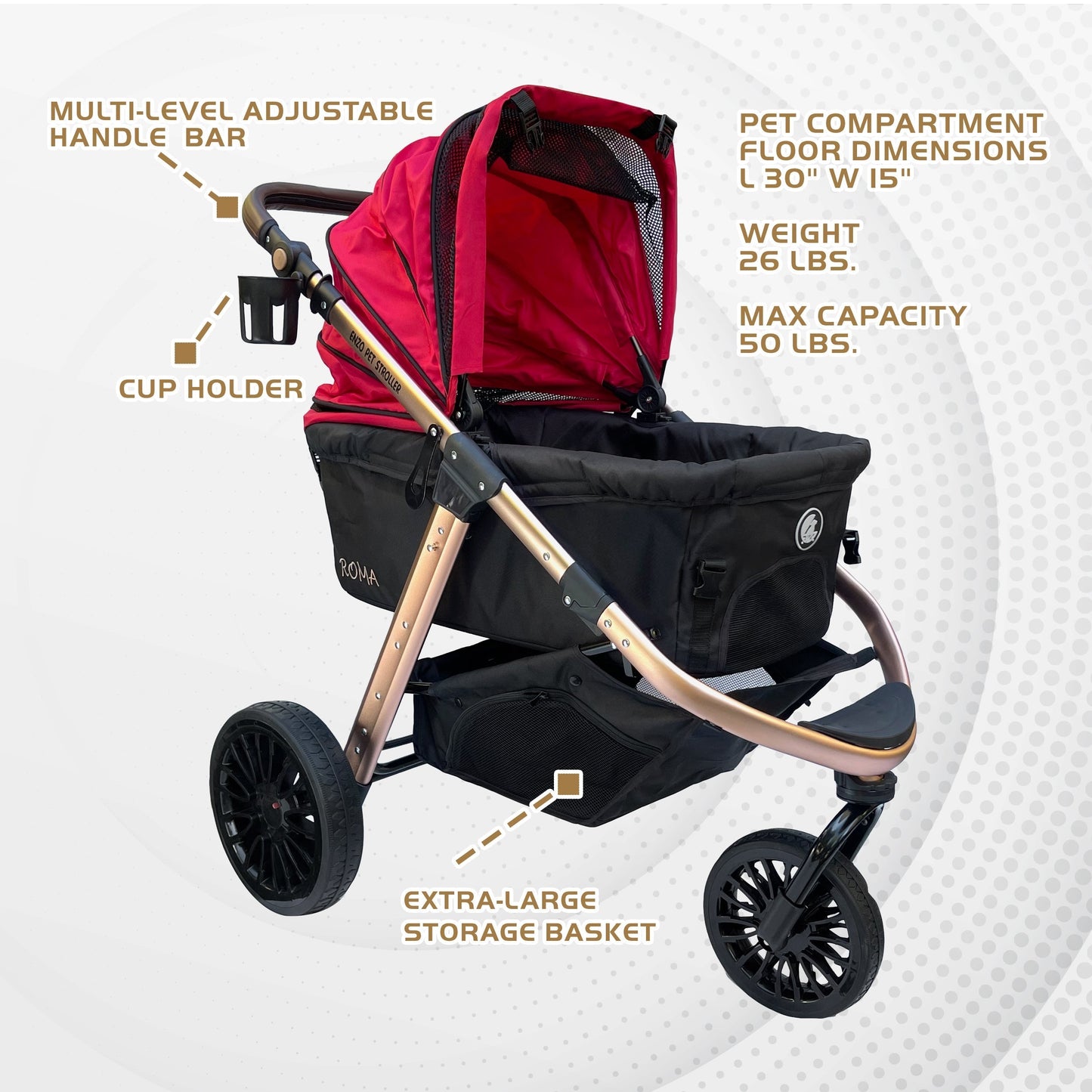 "Roma Performance Jogging Sports Stroller: The Perfect Companion for Active Small/Medium Dogs, Cats, and Pets up to 50lbs!"